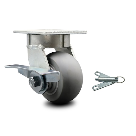 Service Caster 4 Inch Kingpinless Thermoplastic Rubber Wheel Caster with Brake and Swivel Lock SCC-KP30S420-TPRRD-SLB-BSL